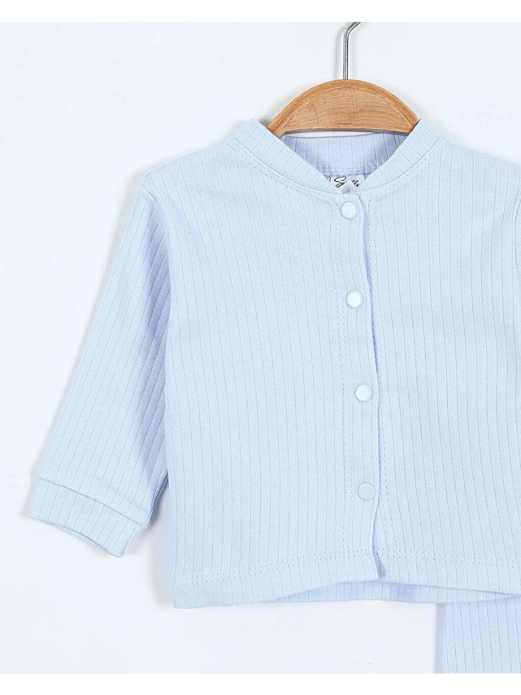 Mavi Çıtçıtlı %100 Pamuk Yenidoğan Fitilli Alt Üst Pijama Takım-2
