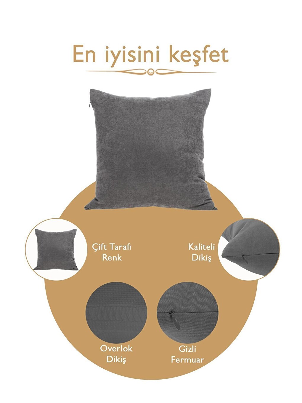 Panoroma Süet Dokulu Düz Punch (panç) İçin Uygun Gri 50x50 Dekoratif Kırlent Kılıfı-6