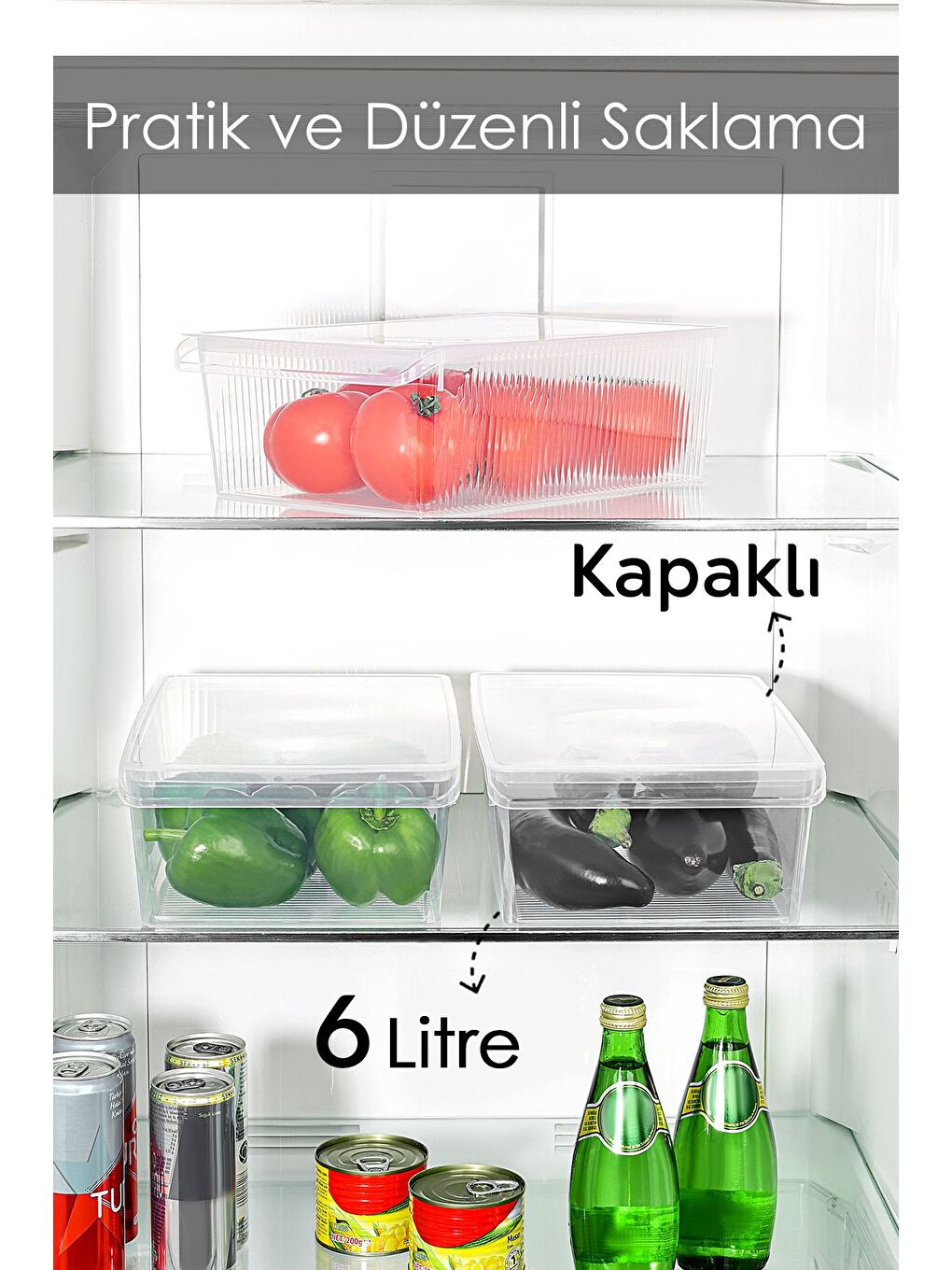 Renksiz 3 Adet Kapaklı Dolap İçi Buzdolabı Düzenleyici 6 lt-1
