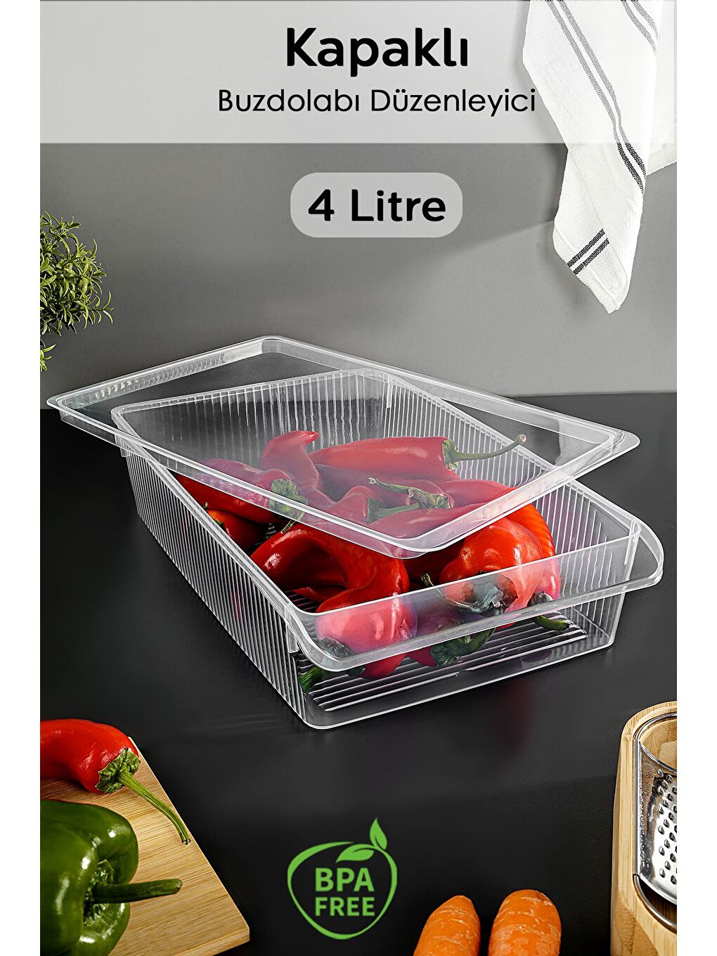 Renksiz 1 Adet Kapaklı Dolap İçi Buzdolabı Düzenleyici 4 lt