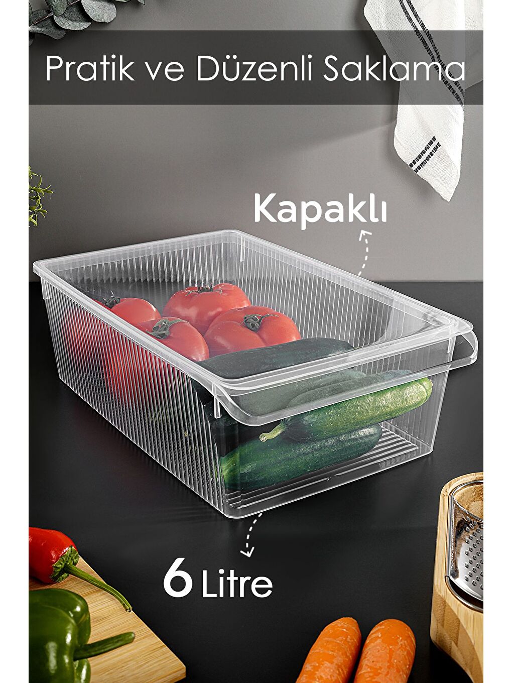 Renksiz 5 Adet Kapaklı Dolap İçi Buzdolabı Düzenleyici 6 lt-1