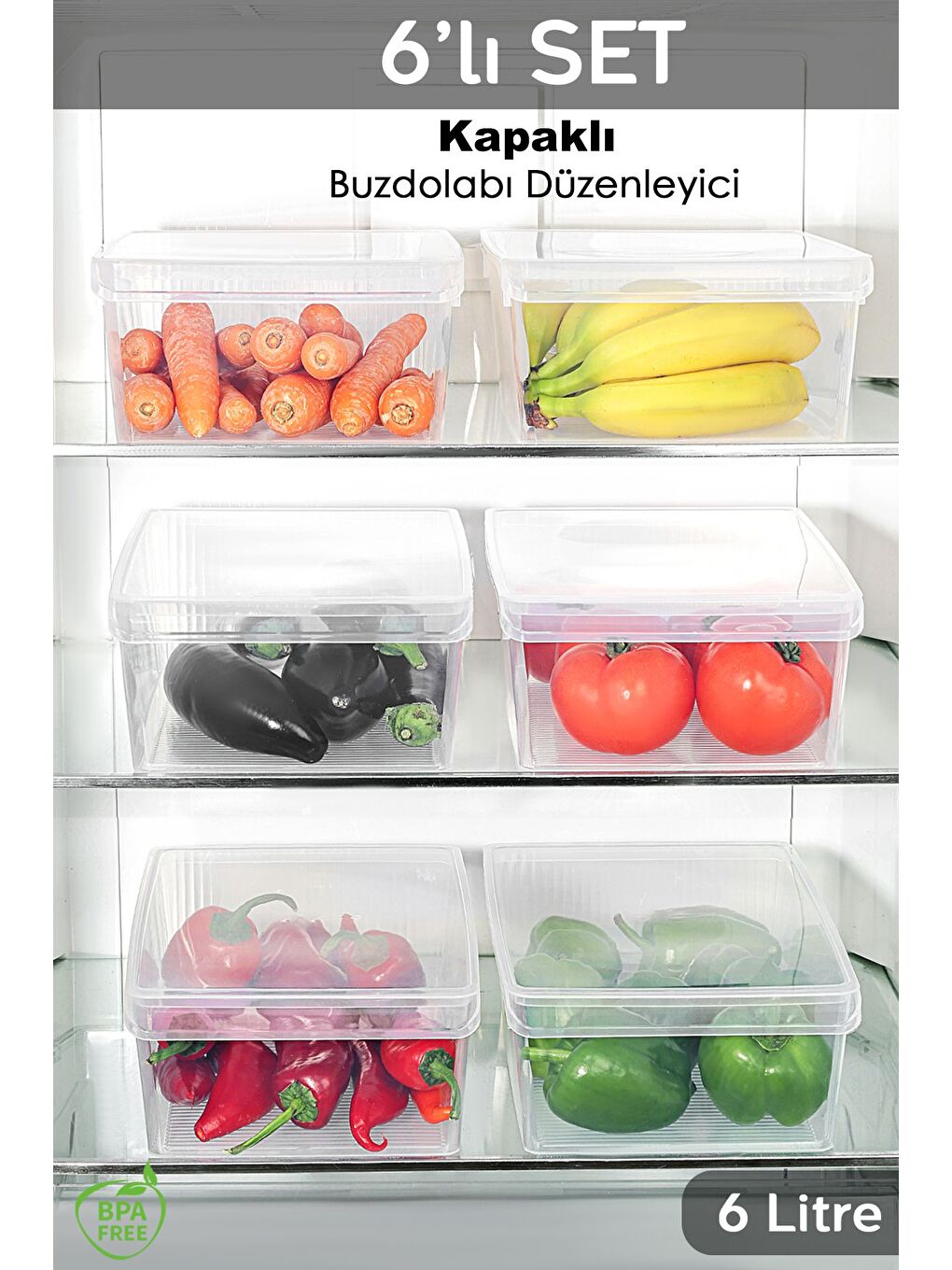 Renksiz 6 Adet Kapaklı Dolap İçi Buzdolabı Düzenleyici 6 lt