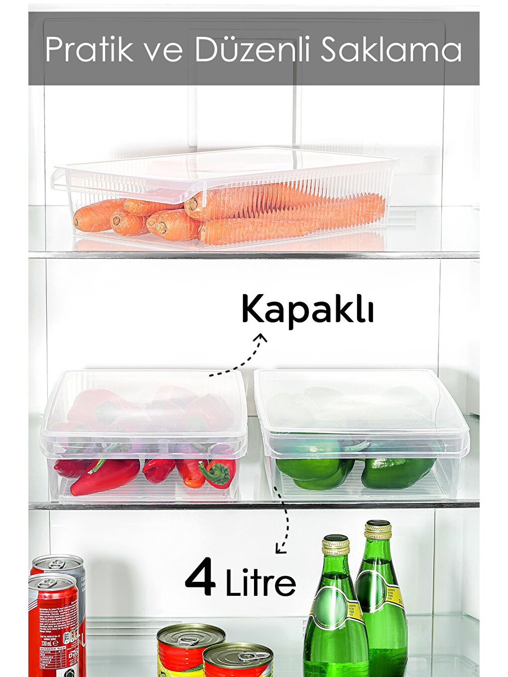 Renksiz 3 Adet Kapaklı Dolap İçi Buzdolabı Düzenleyici 4 lt-1