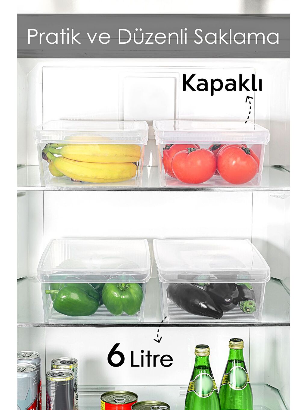 Renksiz 4 Adet Kapaklı Saklama Kabı 6 Litre-1