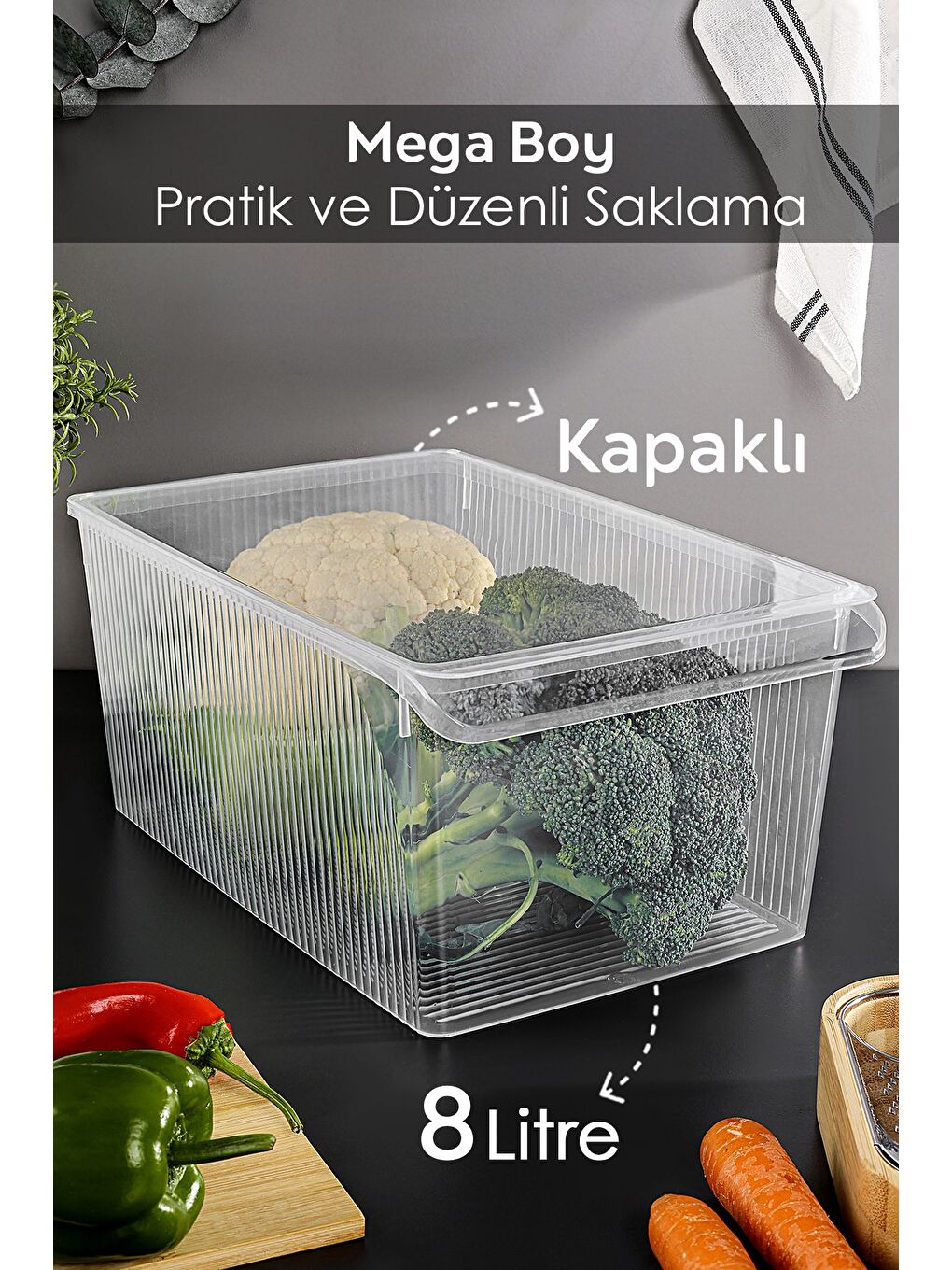 Renksiz 5 Adet Kapaklı Saklama Kabı 8 Litre-1