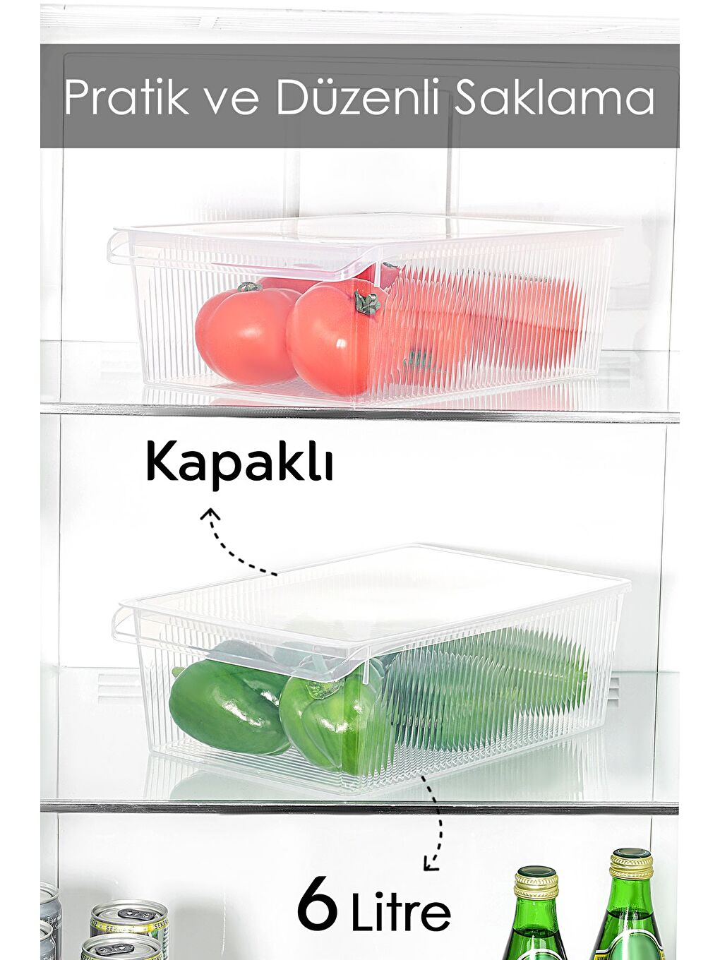 Renksiz 2 Adet Kapaklı Saklama Kabı 6 Litre-1