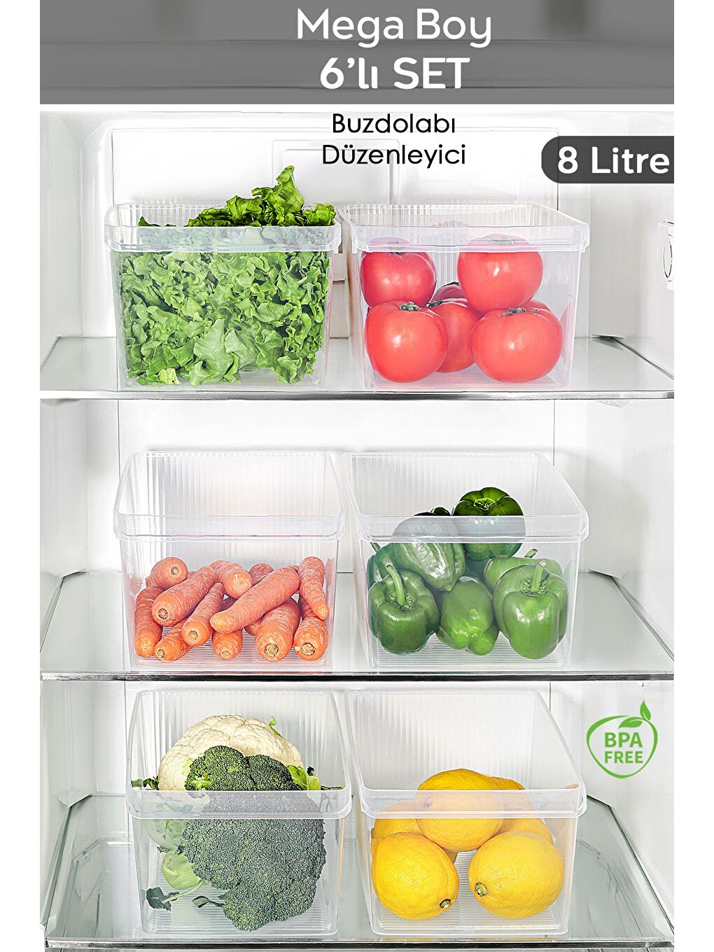 Renksiz 6 Adet Dolap İçi Buzdolabı Düzenleyici 8 Litre
