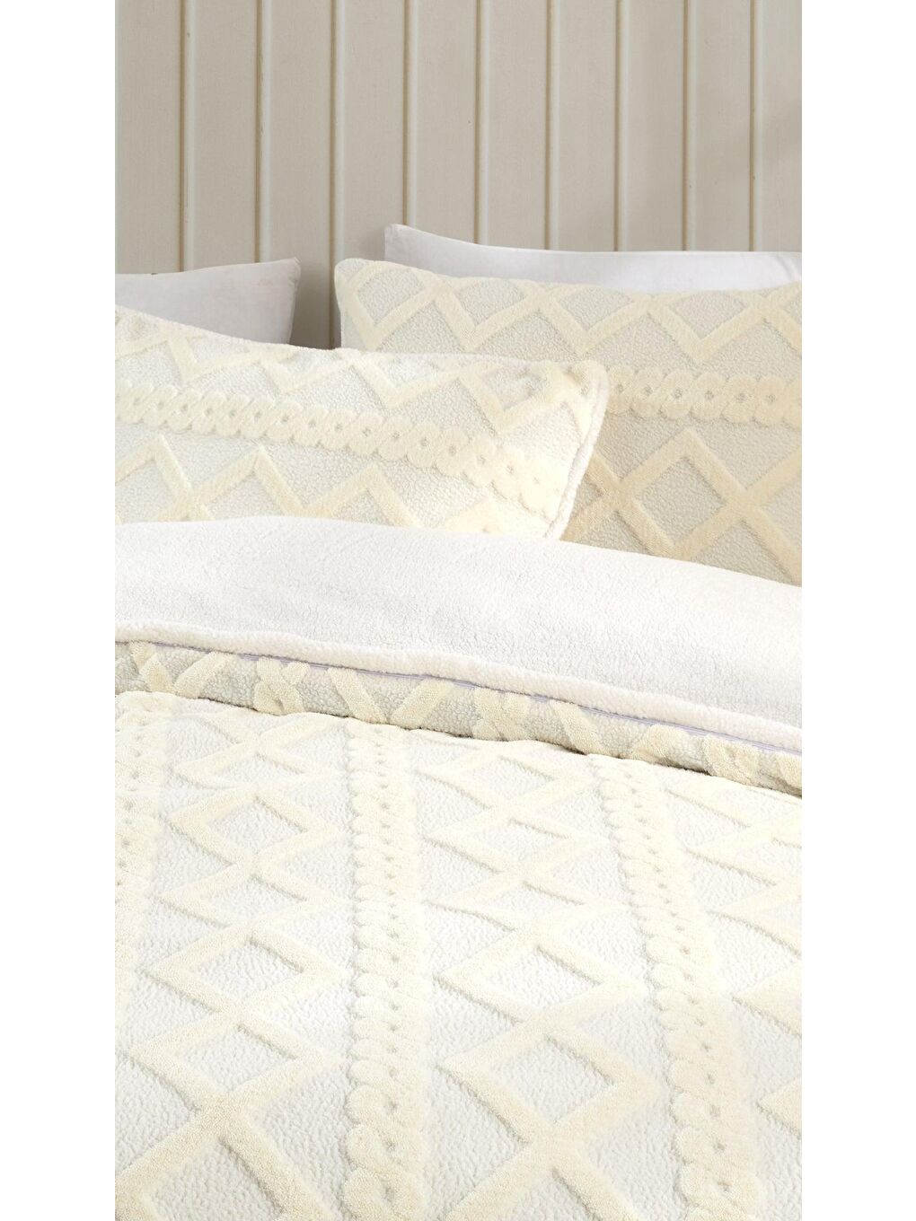 Bonny Pelüş Nevresim Takımı 4 Parça Tek Kişilik Ekru-1