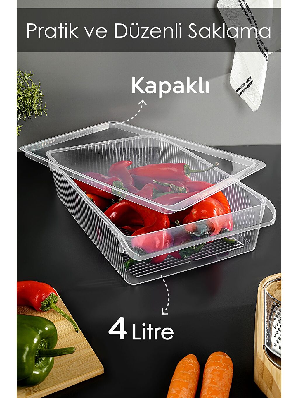 Renksiz 6 Adet Kapaklı Saklama Kabı 4 Litre-1