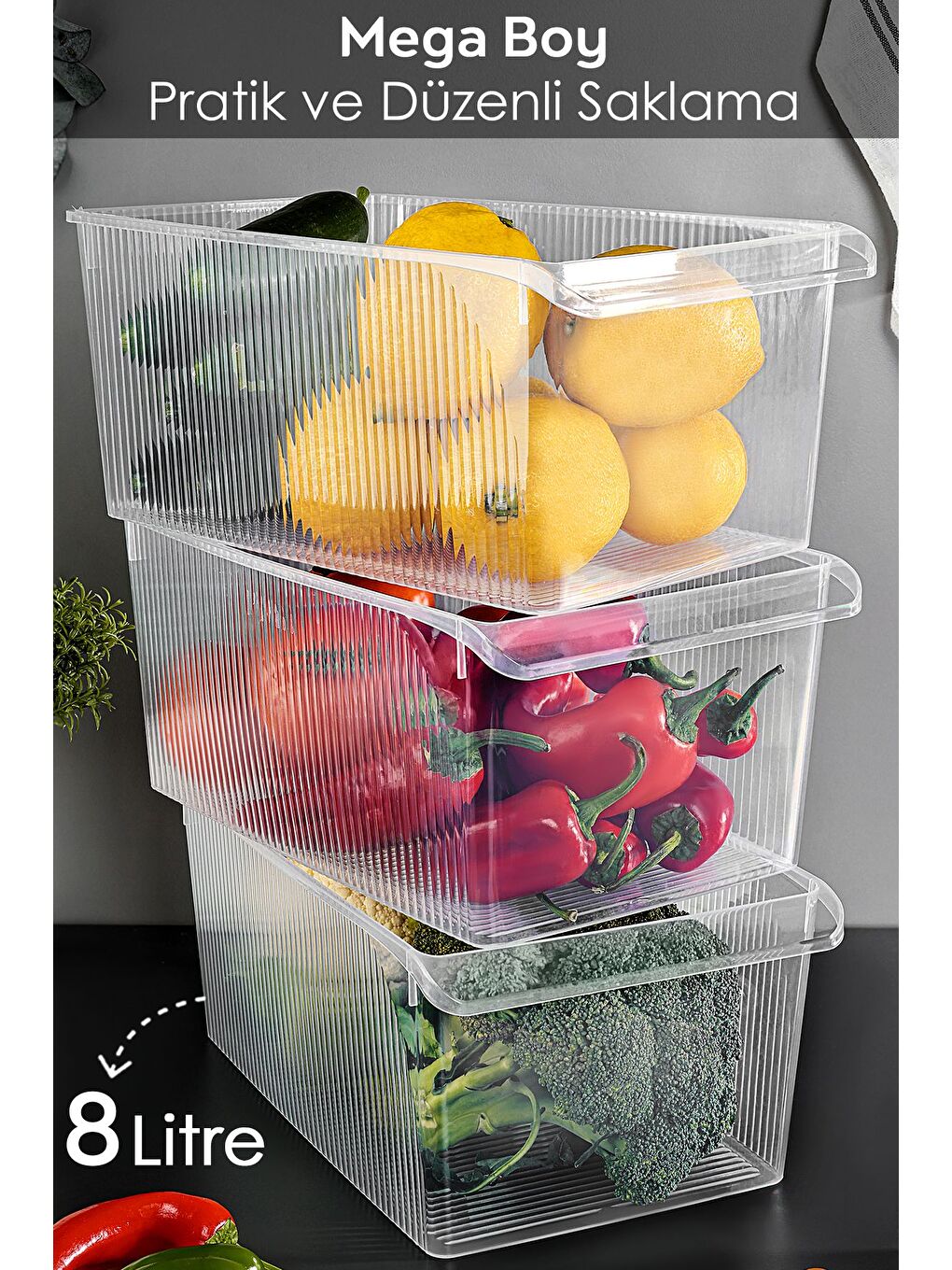 Renksiz 3 Adet Dolap İçi Buzdolabı Düzenleyici Organizer Sepet 8 Litre-1