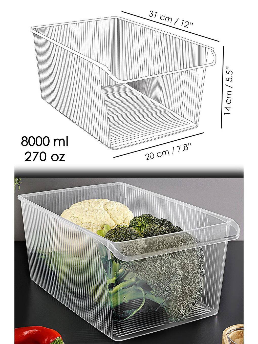 Renksiz 3 Adet Dolap İçi Buzdolabı Düzenleyici Organizer Sepet 8 Litre-7