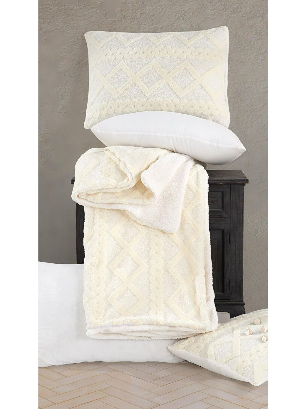 Bonny Pelüş Nevresim Takımı 4 Parça Tek Kişilik Ekru-3