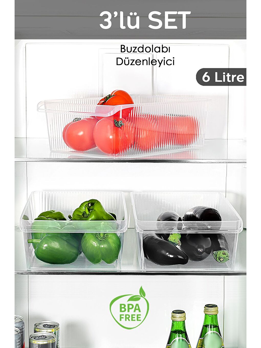 Renksiz 3 Adet Dolap İçi Buzdolabı Düzenleyici 6 Litre
