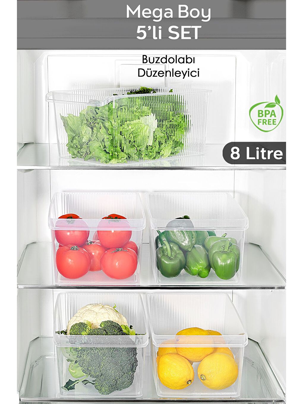 Renksiz 5 Adet Dolap İçi Buzdolabı Düzenleyici Organizer Sepet 8 Litre