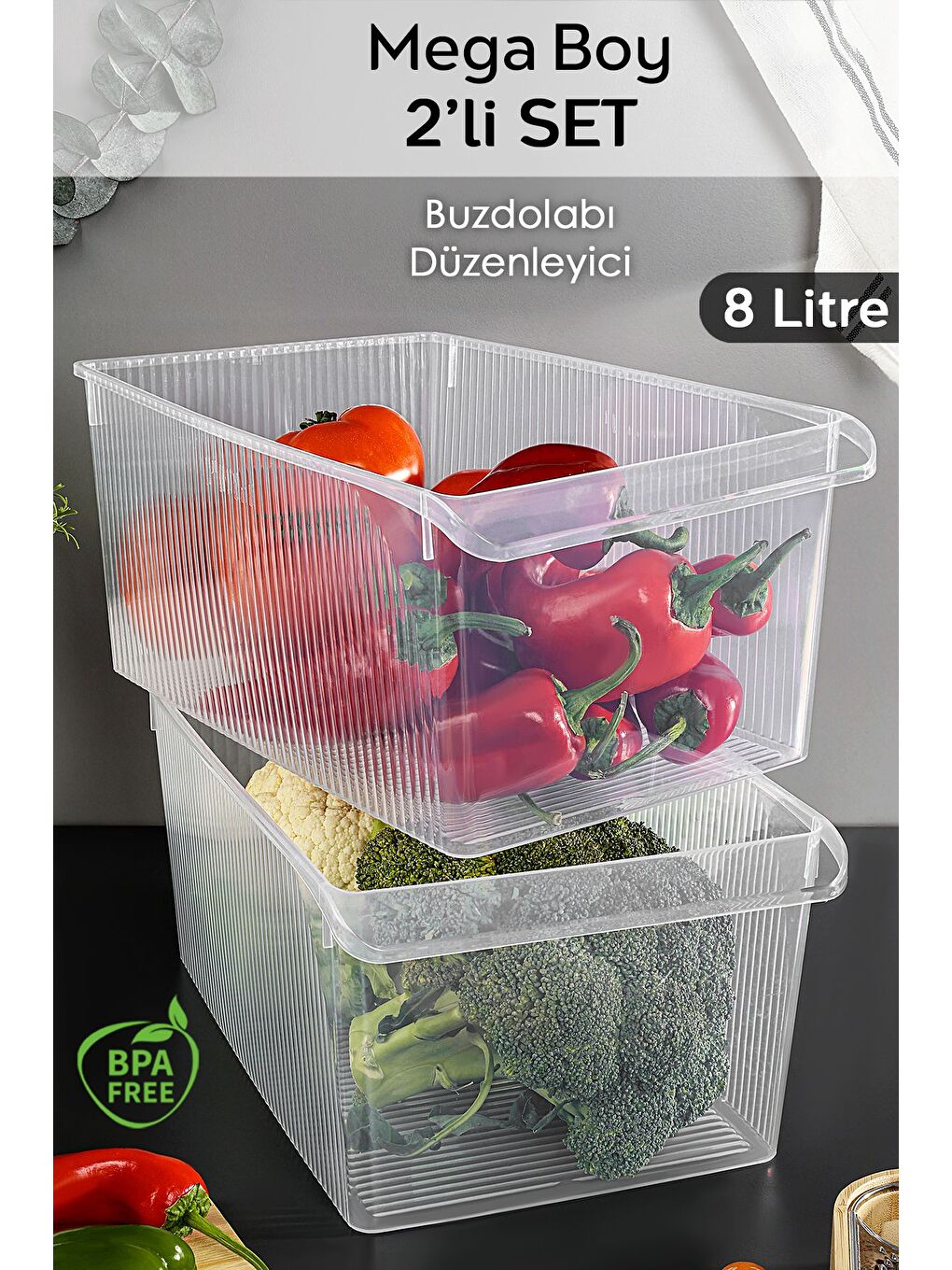 Renksiz 2 Adet Dolap İçi Buzdolabı Düzenleyici Organizer Sepet 8 Litre