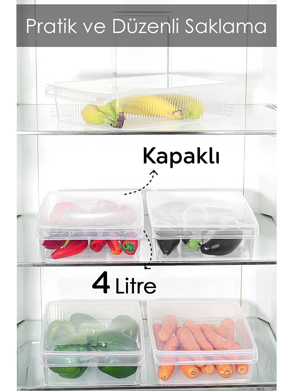 Renksiz 5 Adet Kapaklı Dolap İçi Buzdolabı Düzenleyici 4 lt-1