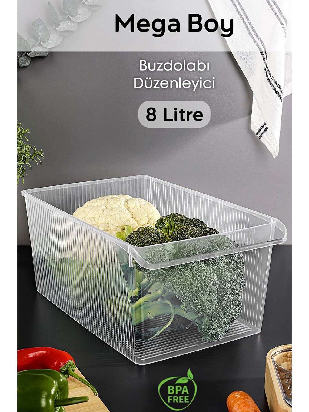 Renksiz 1 Adet Dolap İçi Buzdolabı Düzenleyici Mega BoyOrganizer 8 lt