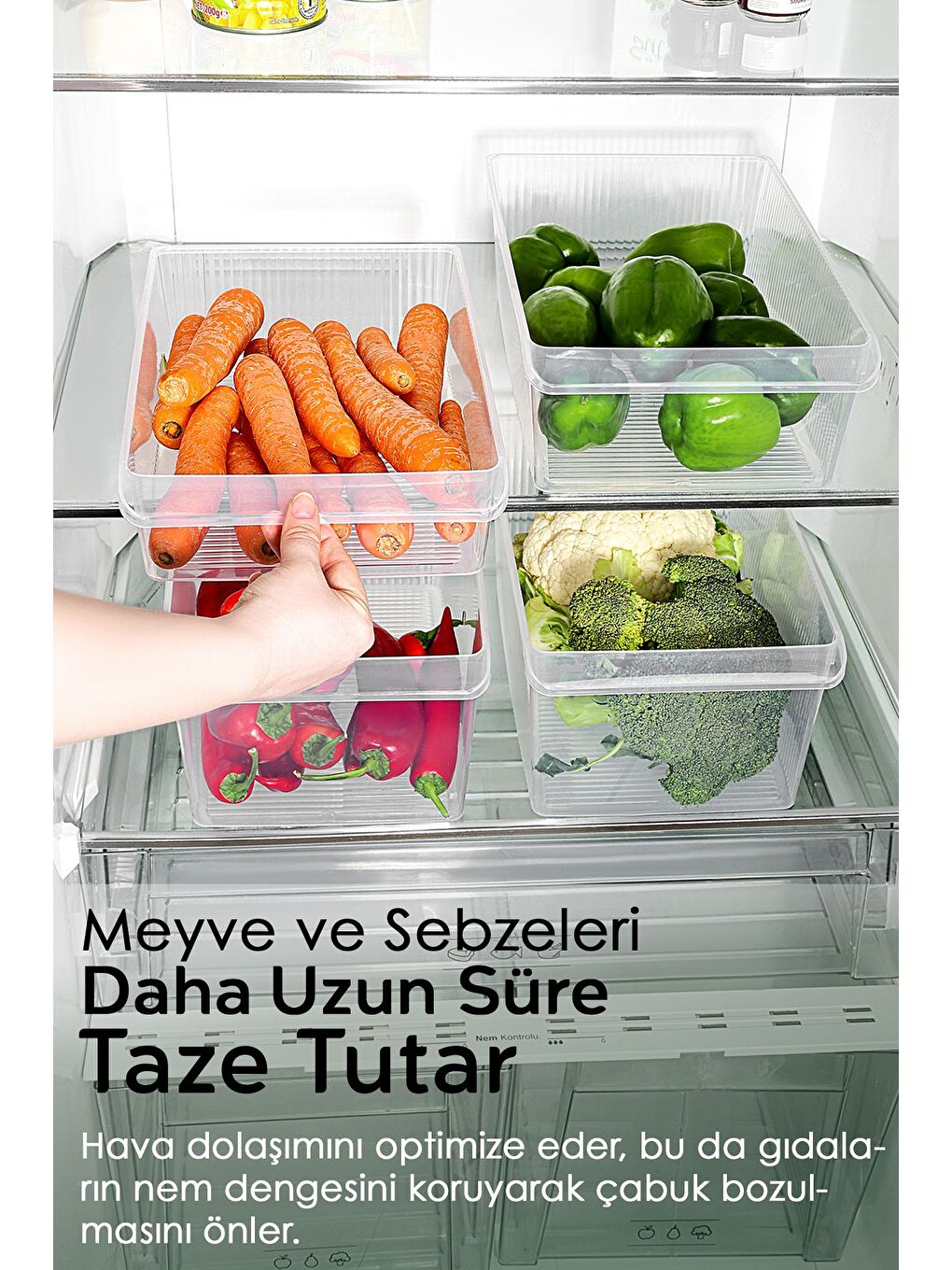 Renksiz 3'lü Buzdolabı Düzenleyici Set Dolap İçi Organizer Sepet Meyve Sebze Saklama Kabı 1x 4 6 8 lt-3