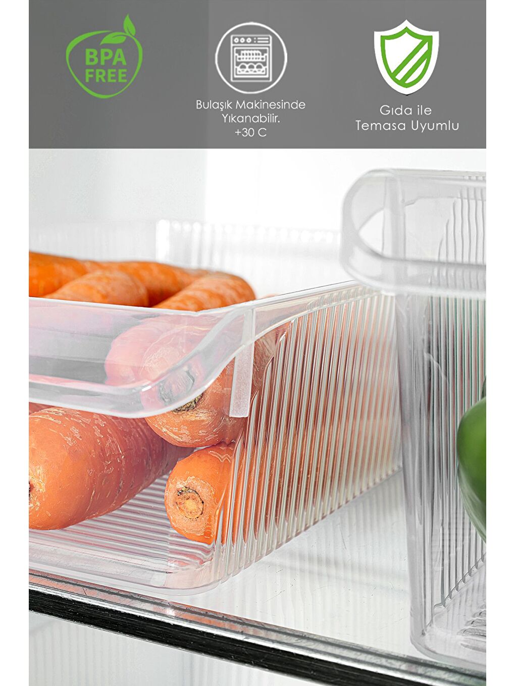 Renksiz 3'lü Buzdolabı Düzenleyici Set Dolap İçi Organizer Sepet Meyve Sebze Saklama Kabı 1x 4 6 8 lt-4