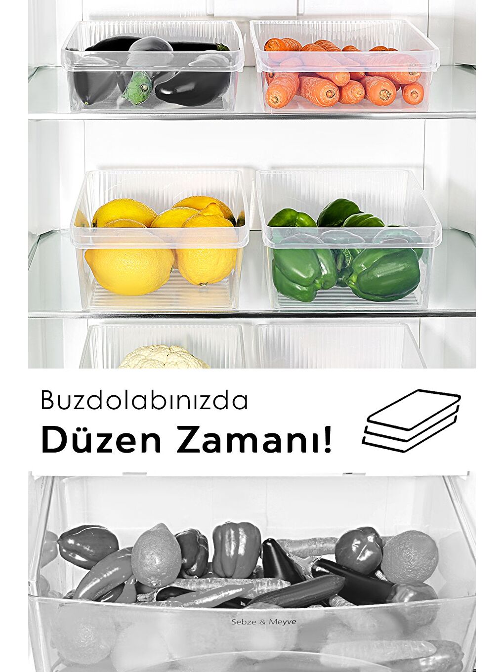 Renksiz 3'lü Buzdolabı Düzenleyici Set Dolap İçi Organizer Sepet Meyve Sebze Saklama Kabı 1x 4 6 8 lt-6