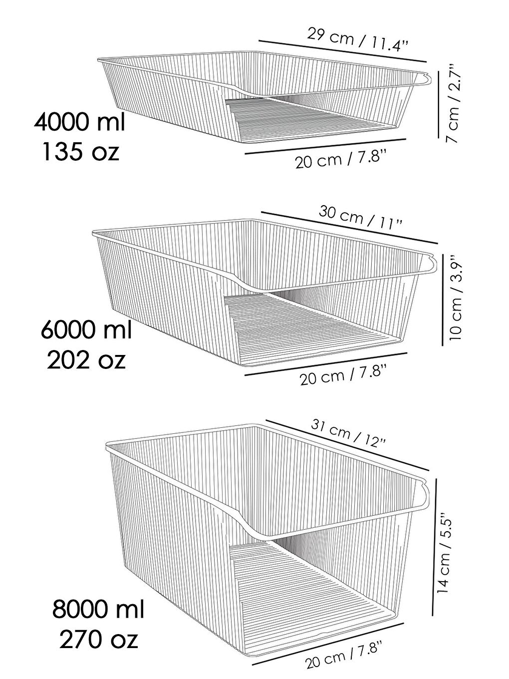 Renksiz 3'lü Buzdolabı Düzenleyici Set Dolap İçi Organizer Sepet Meyve Sebze Saklama Kabı 1x 4 6 8 lt-7