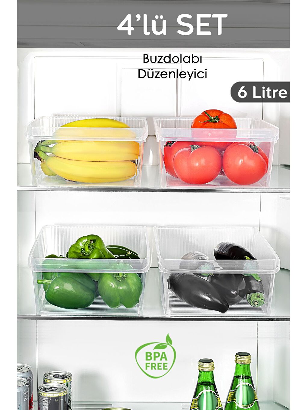 Renksiz 4 Adet Dolap İçi Buzdolabı Düzenleyici 6 Litre