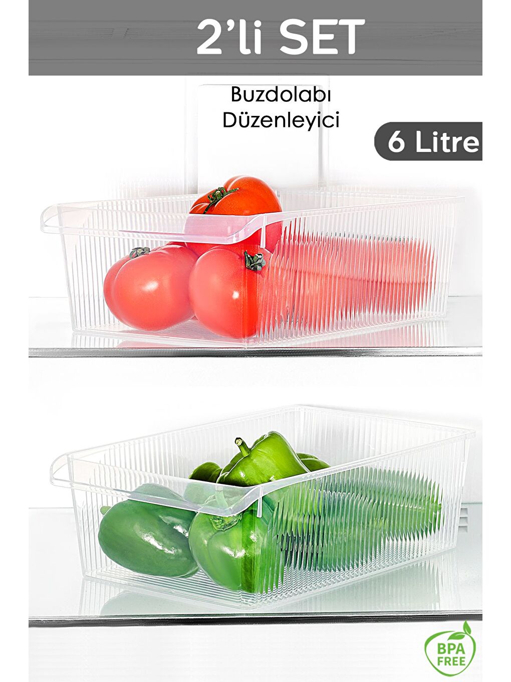 Renksiz 2 Adet Dolap İçi Buzdolabı Düzenleyici 6 Litre