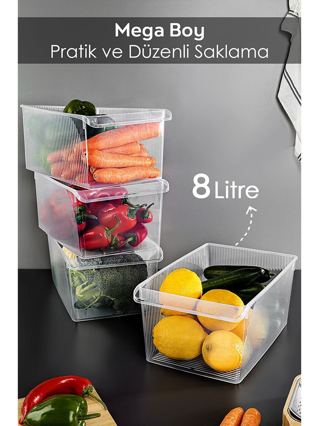 Renksiz 4 Adet Dolap İçi Buzdolabı Düzenleyici Organizer Sepet 8 Litre-1