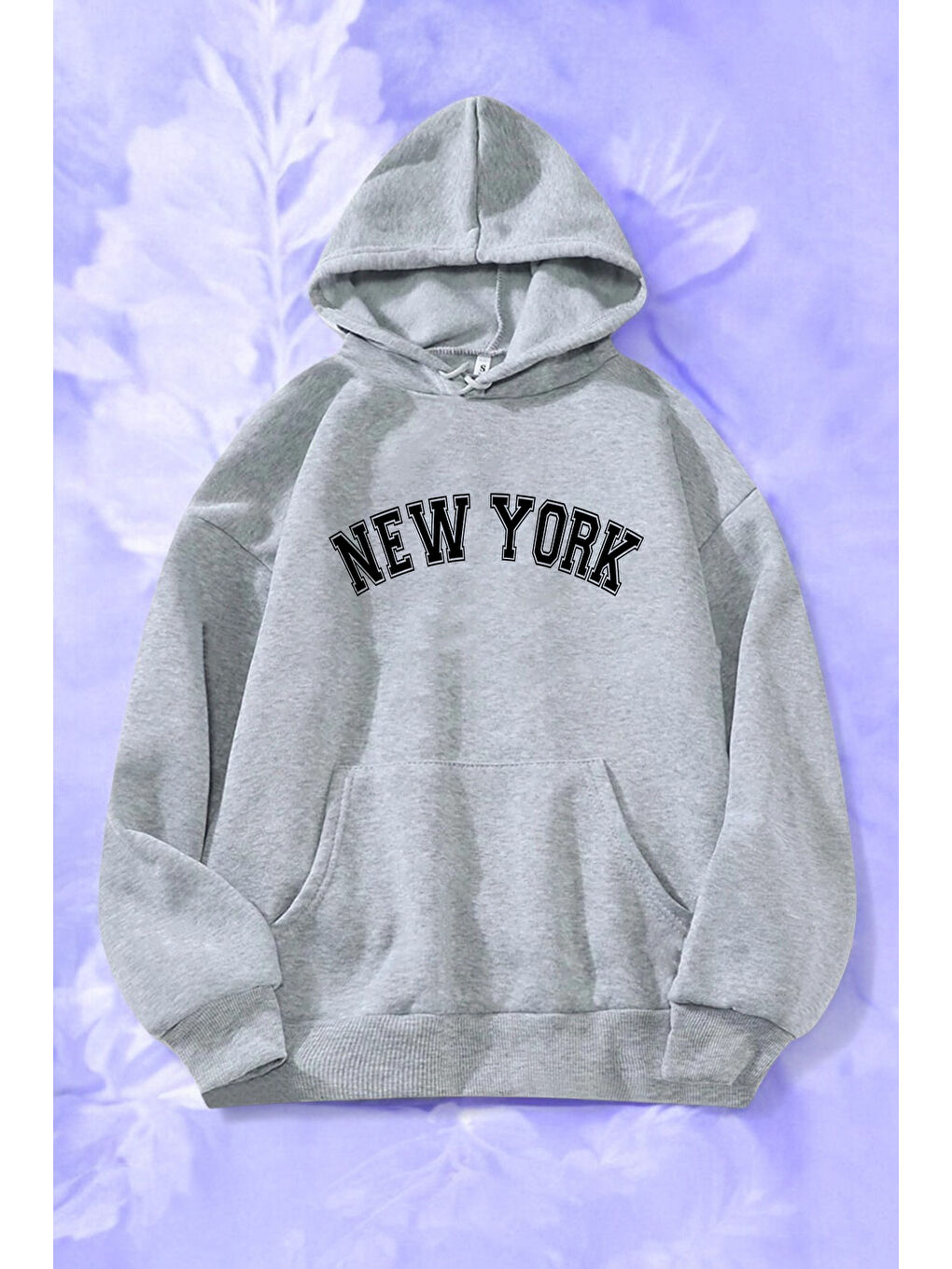uyguntarz Gri Newyork Baskılı Oversize Sweatshirt Hoodie