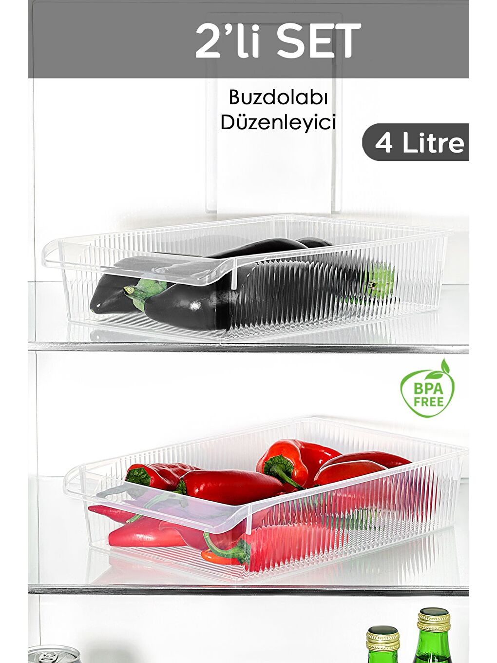 Renksiz 2 Adet Dolap İçi Buzdolabı Düzenleyici 4 Litre