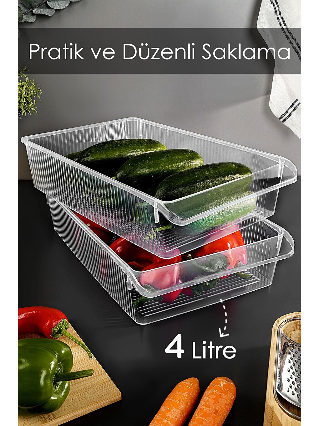 Renksiz 2 Adet Dolap İçi Buzdolabı Düzenleyici 4 Litre-1