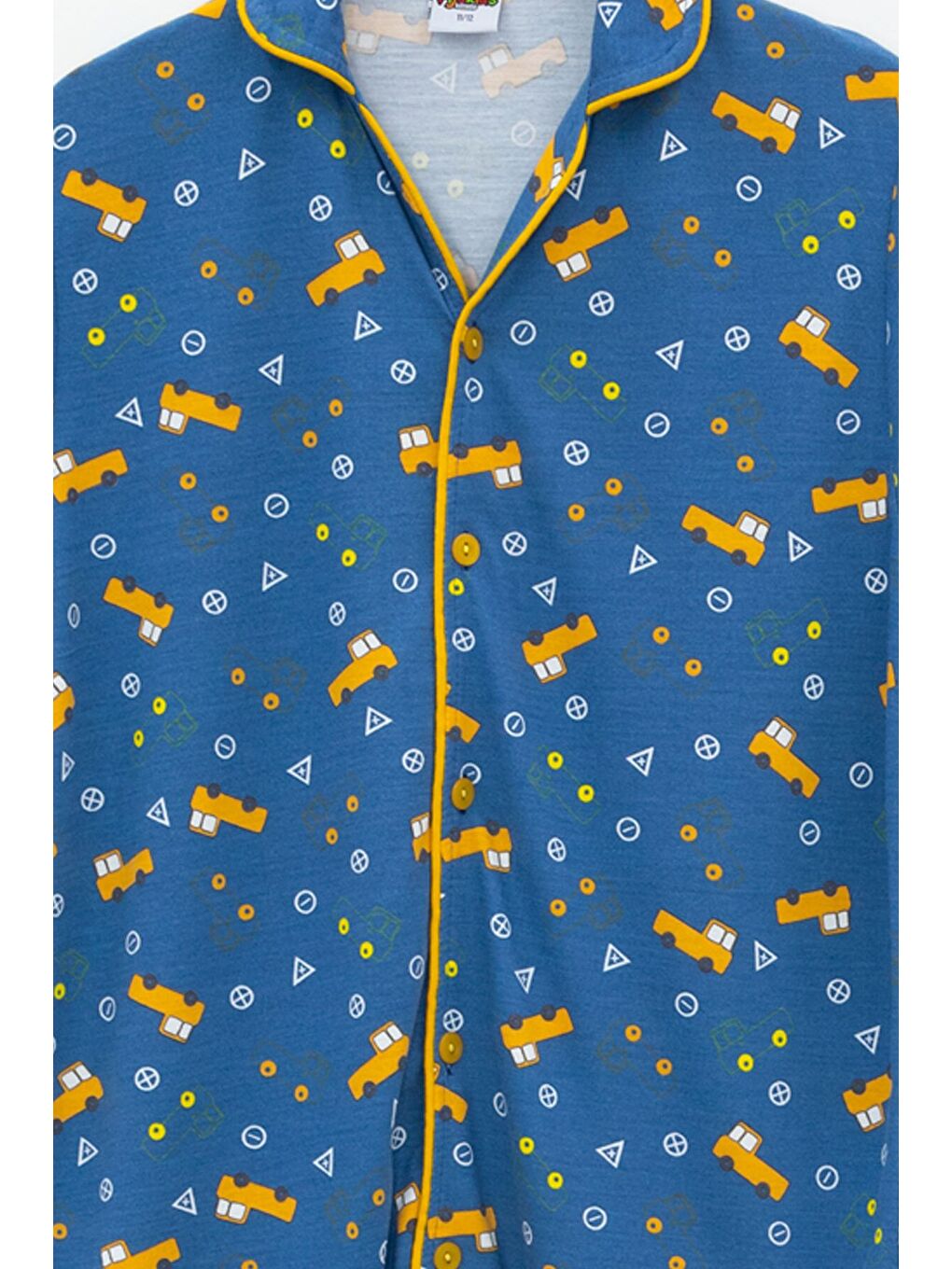 Lacivert Desenli Düğmeli Erkek Çocuk Kısa Kol Pijama Takımı 23825-2