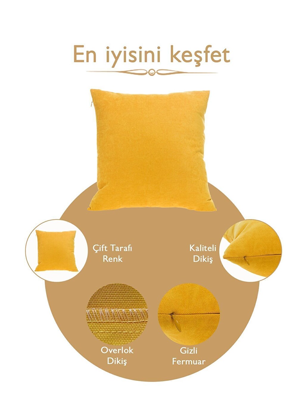 Panoroma Süet Dokulu Düz Punch (panç) İçin Uygun Sarı 50x50 Dekoratif Kırlent Kılıfı-6