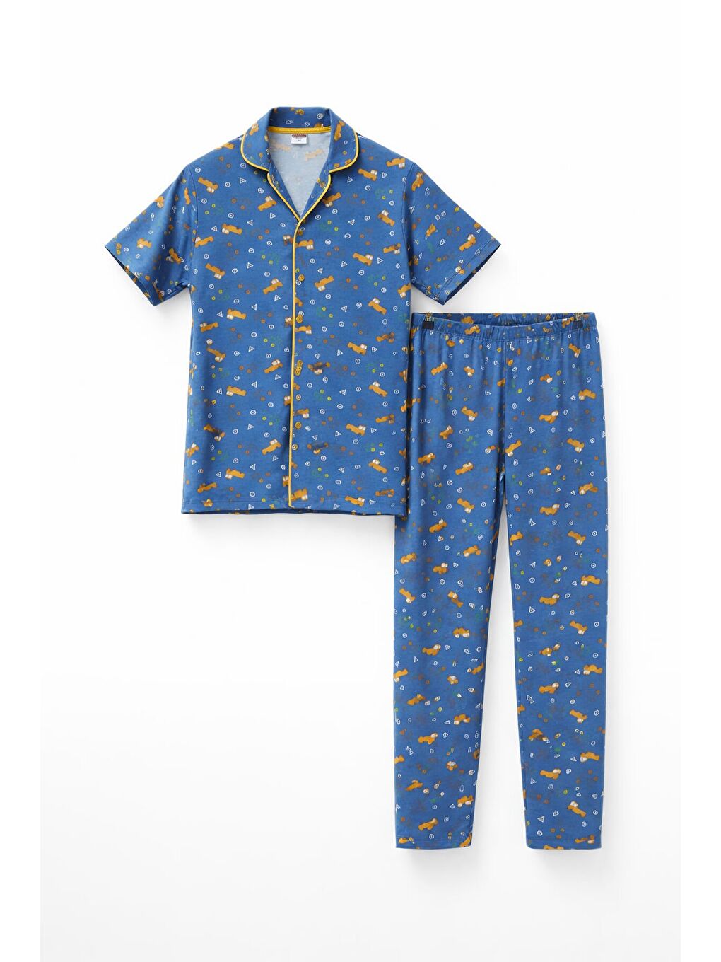 Lacivert Desenli Düğmeli Erkek Çocuk Kısa Kol Pijama Takımı 23825-3
