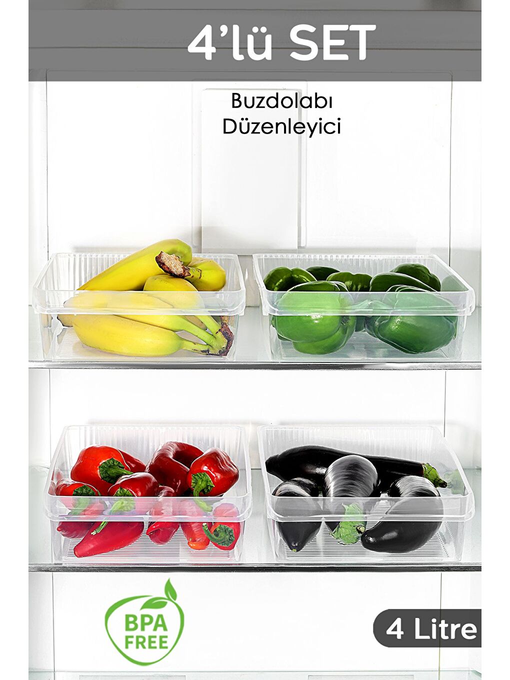 Renksiz 4 Adet Dolap İçi Buzdolabı Düzenleyici 4 Litre