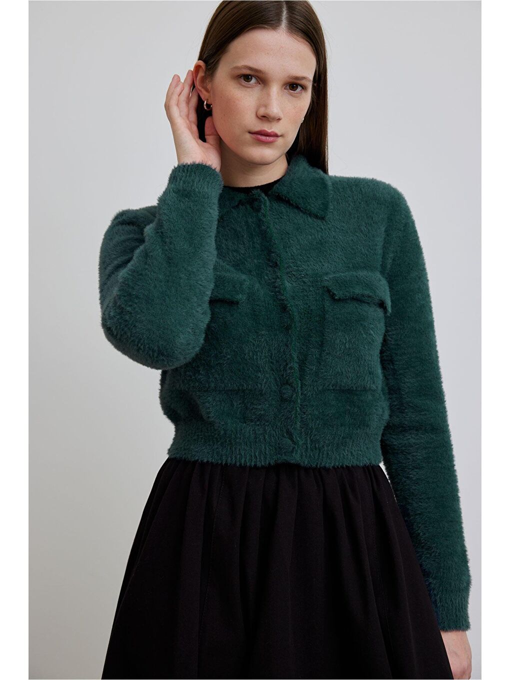 Arya Yumuşak Crop Hırka Yeşil