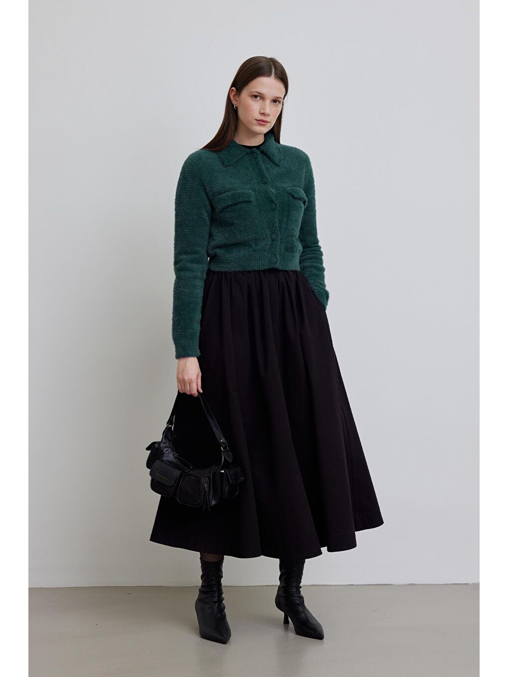 Arya Yumuşak Crop Hırka Yeşil-2