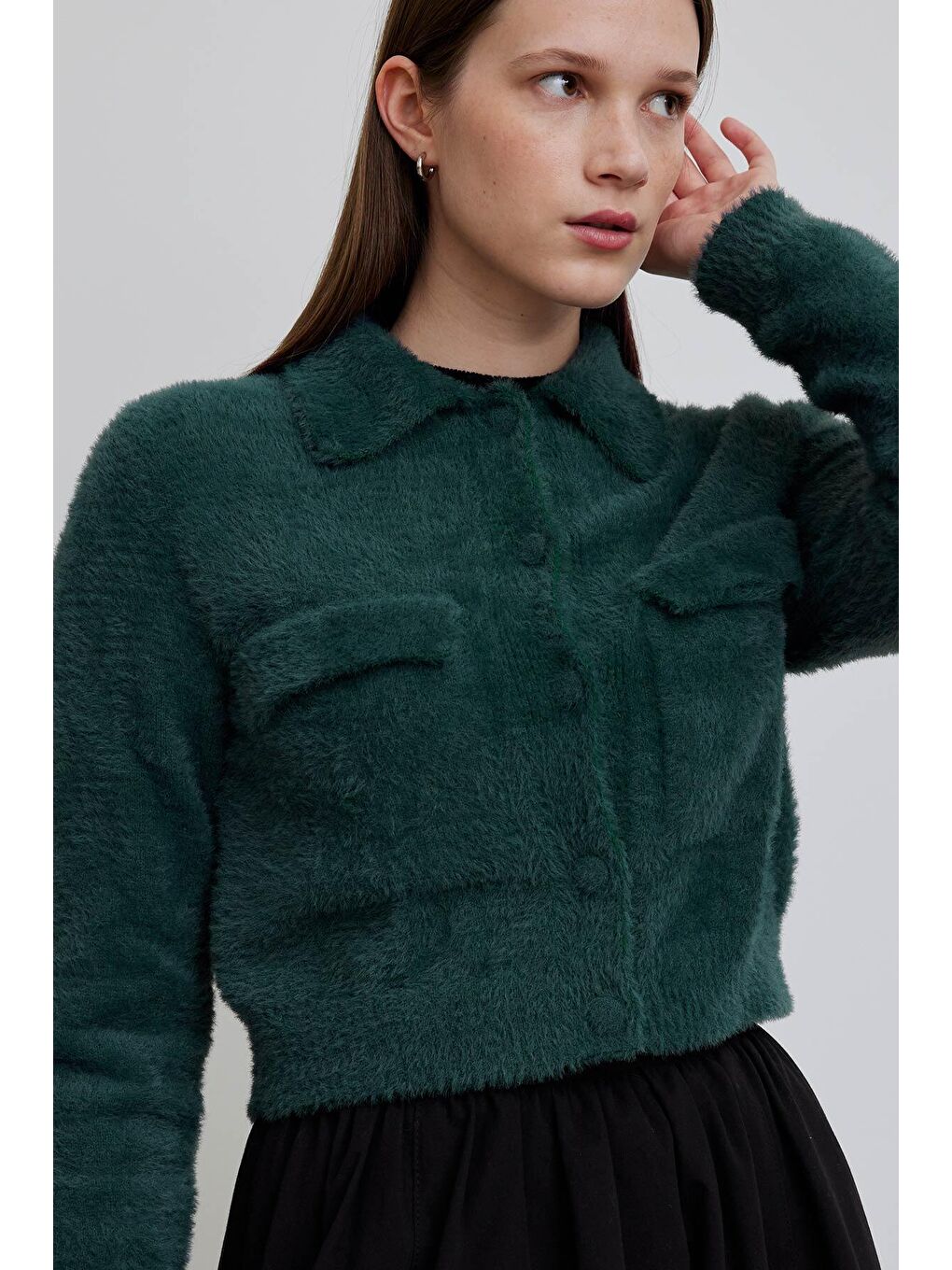 Arya Yumuşak Crop Hırka Yeşil-3