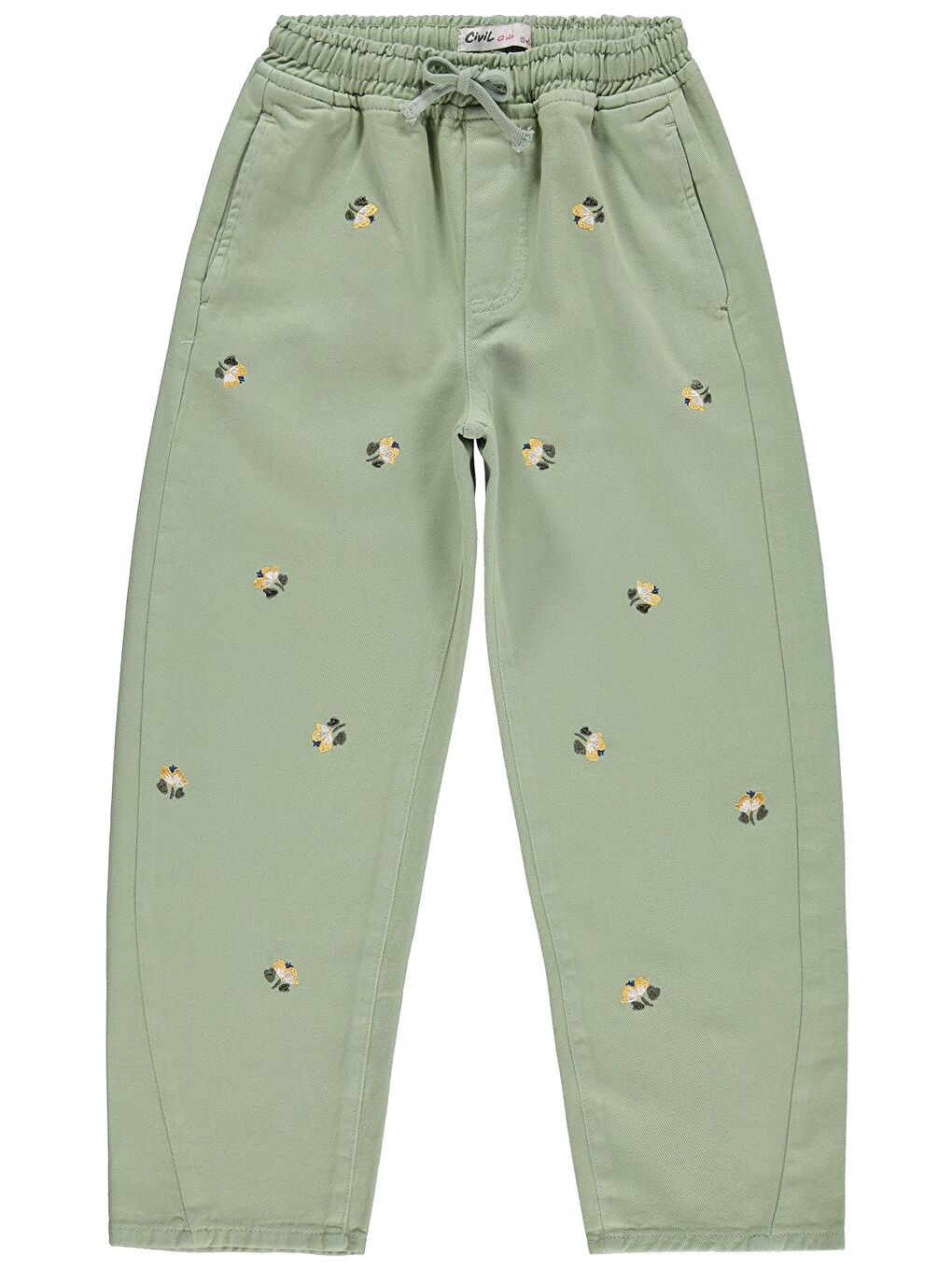 Girls Çiçek Nakışlı 10-13 Yaş Pantolon - Yeşil