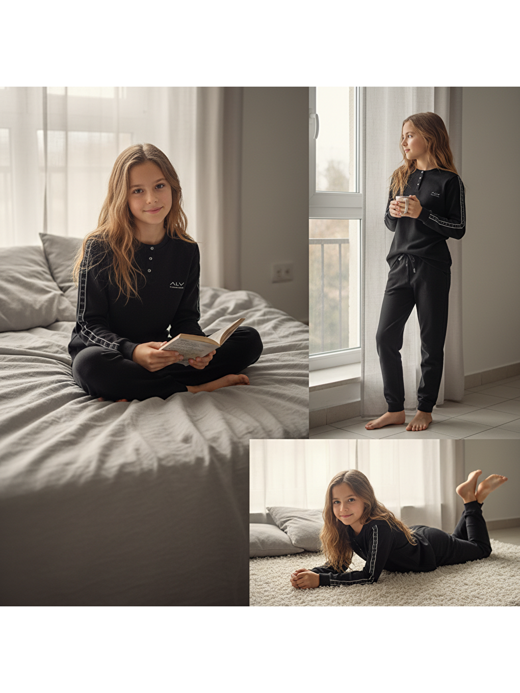 Genç Kız Pamuklu Siyah Renk Pijama Takımı Al507 V1 Bb2446-3