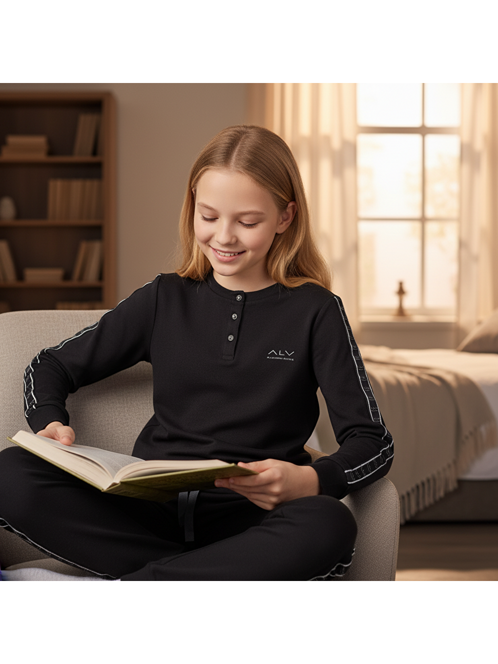 Genç Kız Pamuklu Siyah Renk Pijama Takımı Al507 V1 Bb2446-4