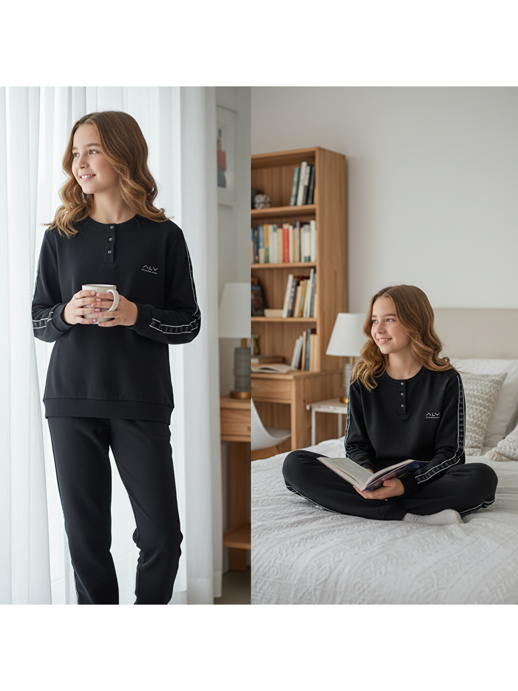 Genç Kız Pamuklu Siyah Renk Pijama Takımı Al507 V1 Bb2446-5