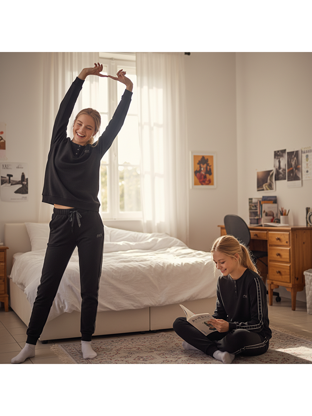 Genç Kız Pamuklu Siyah Renk Pijama Takımı Al507 V1 Bb2446-6