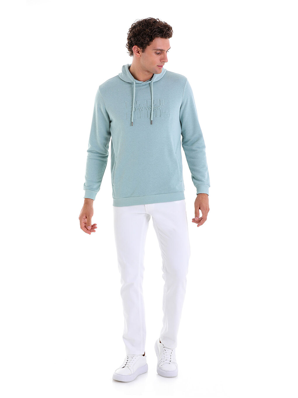 Hatemoğlu Mavi Regular Fit Düz Pamuklu Kapüşonlu Kanguru Cepli Sweatshirt - 3