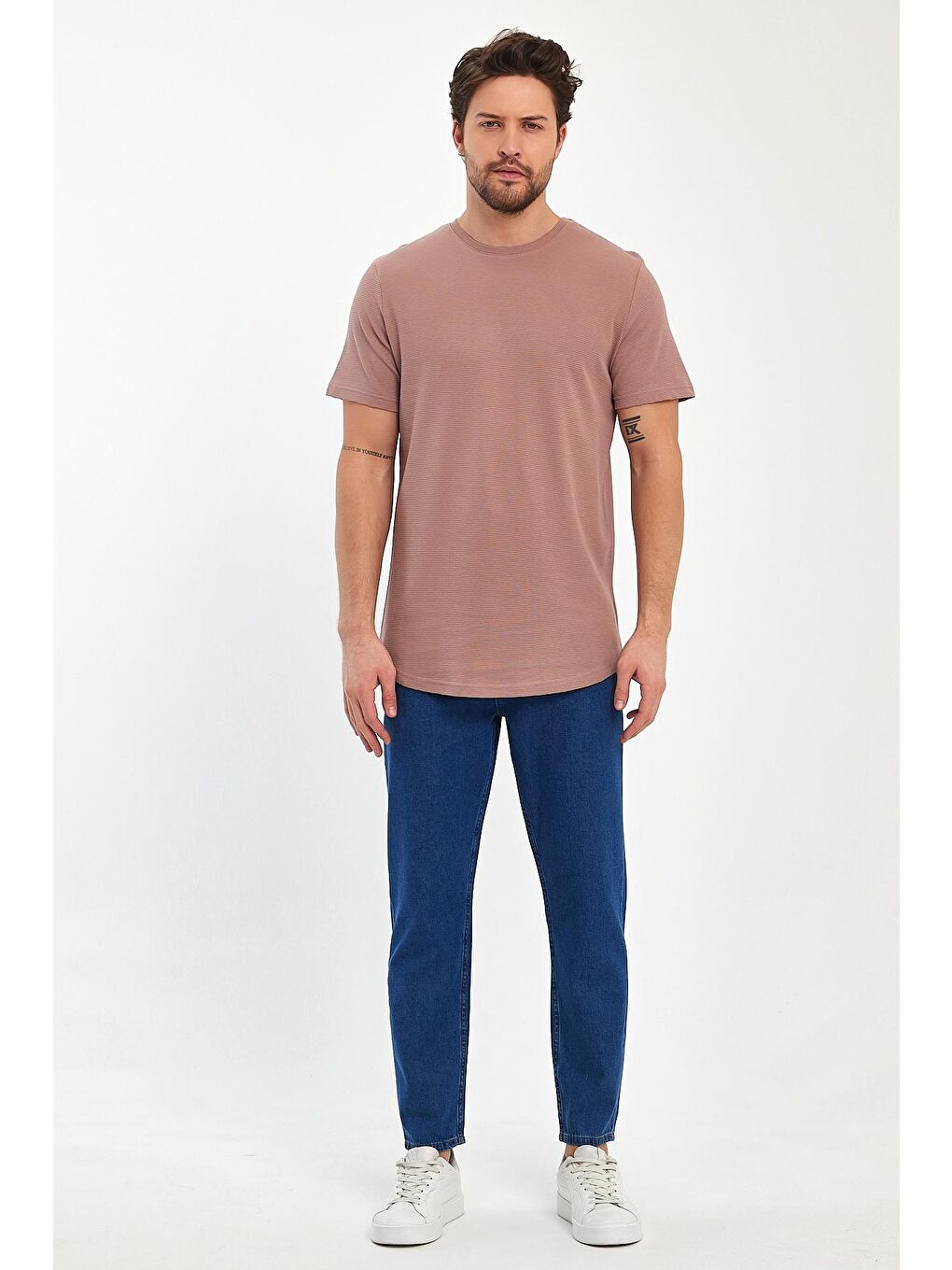 Pembe Ottoman Bisiklet Yaka Erkek Tişört-1