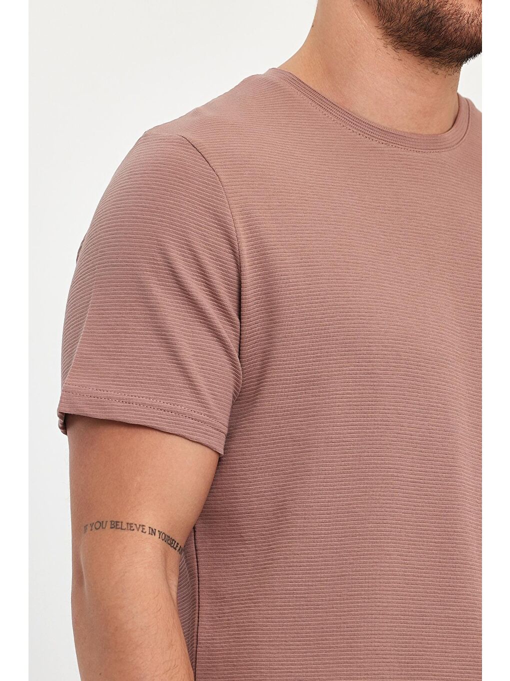 Pembe Ottoman Bisiklet Yaka Erkek Tişört-2