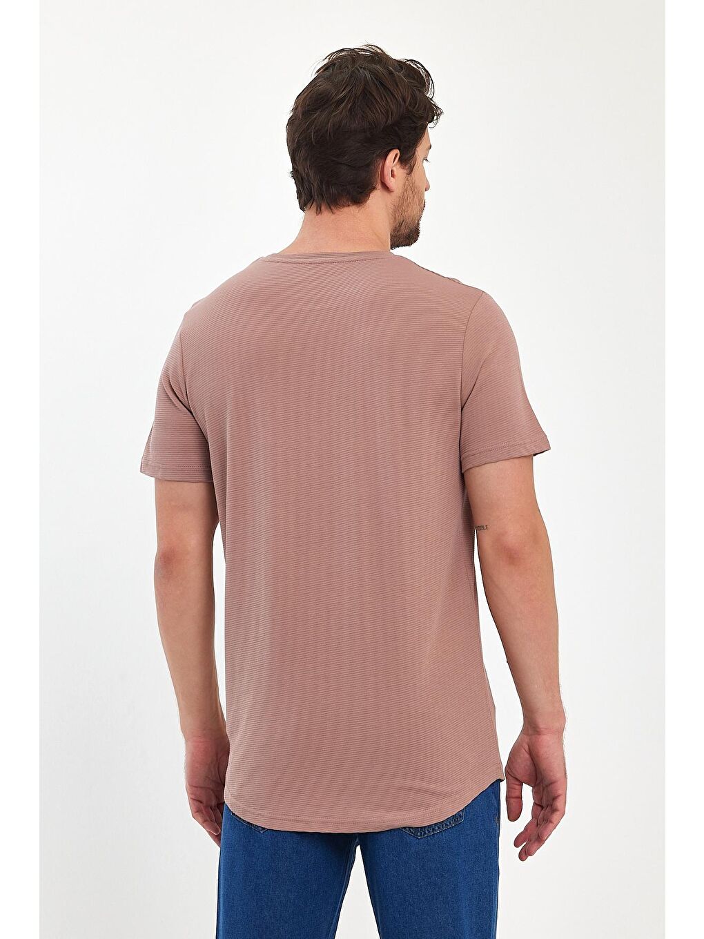 Pembe Ottoman Bisiklet Yaka Erkek Tişört-3