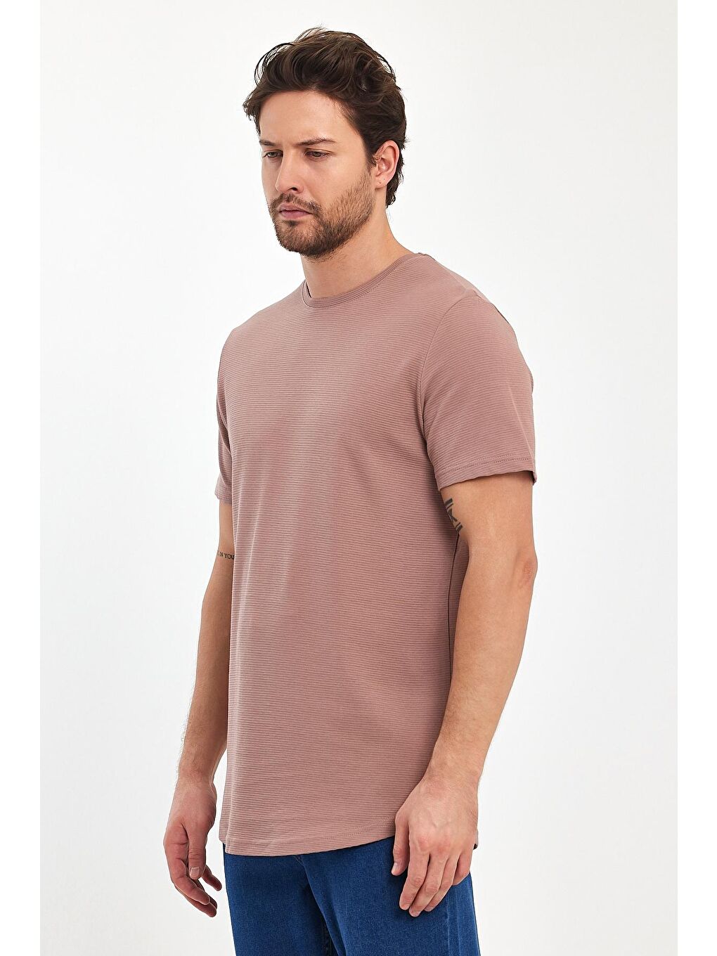 Pembe Ottoman Bisiklet Yaka Erkek Tişört-4