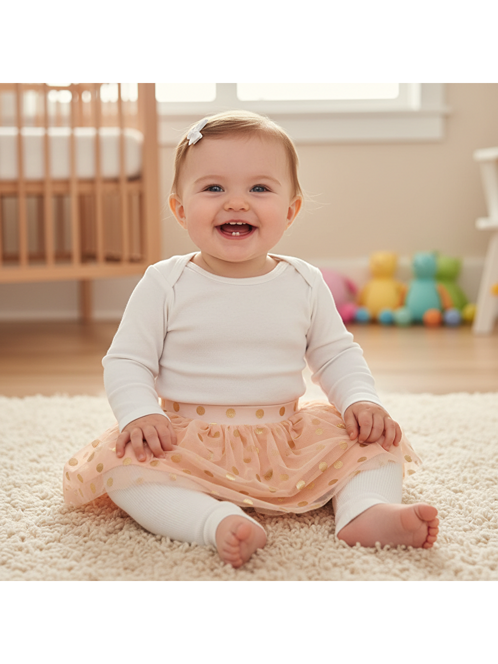 Pembe Bebek Tül Puantiyeli Pudra Renk Etek Bb2180-1