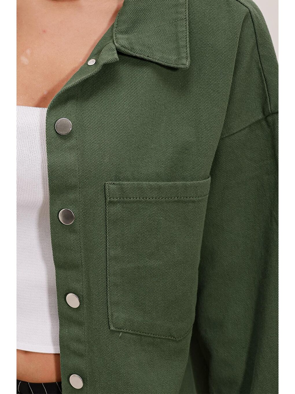 Bigdart 20192 Oversize Gabardin Gömlek Ceket - Haki - 2